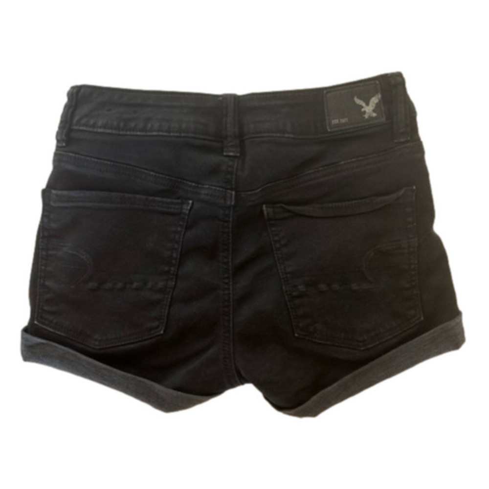 AE Outfitters Super Super Stretch Hi Rise Shortie Black Jeans Shorts Siz…